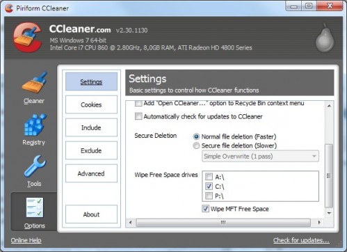 ccleaner options