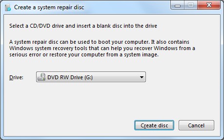 windows 7 system recovery disc