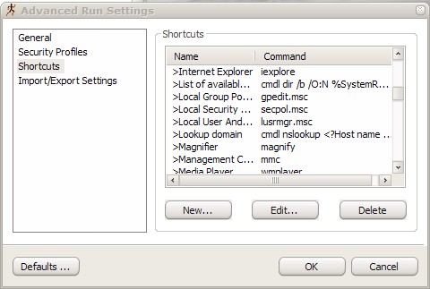 advanced run shortcuts