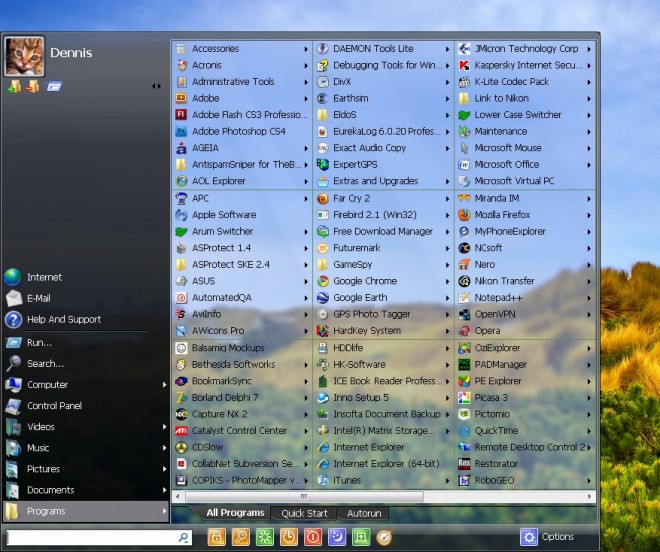 vista start menu