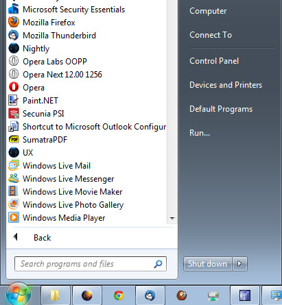 start menu