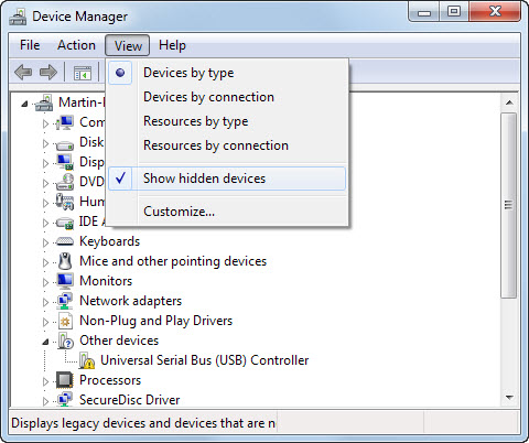 show hidden devices windows
