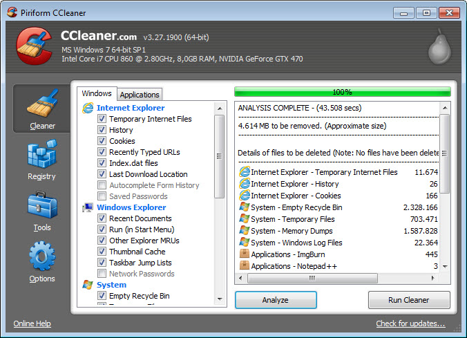 piriform ccleaner 3.27