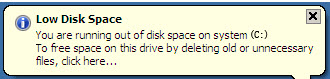 low disk space warning