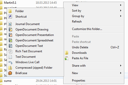 windows explorer new menu