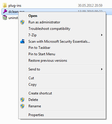 context menu