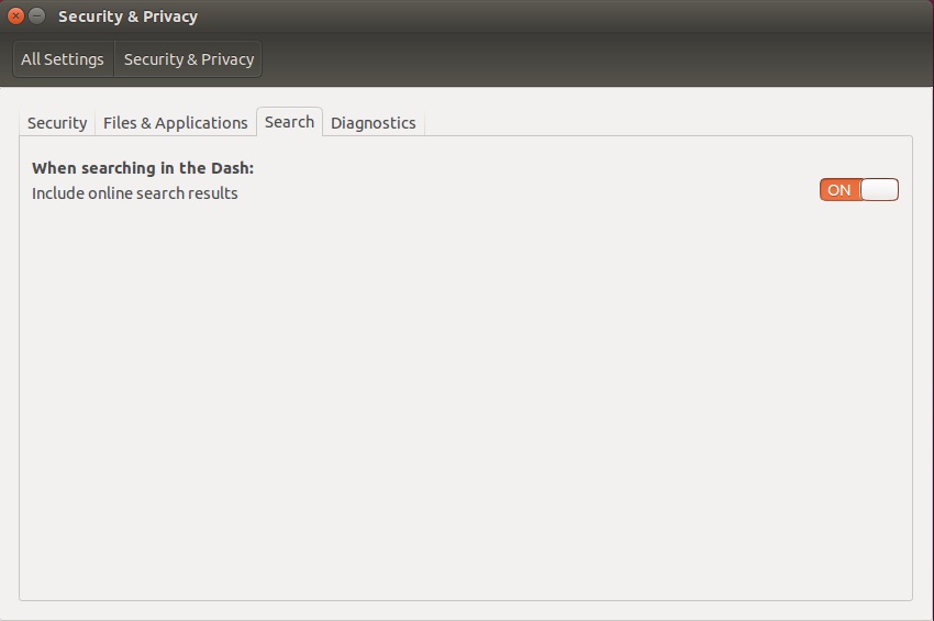 Figure 8: Enable or disable online search results for Unity’s Dash.
