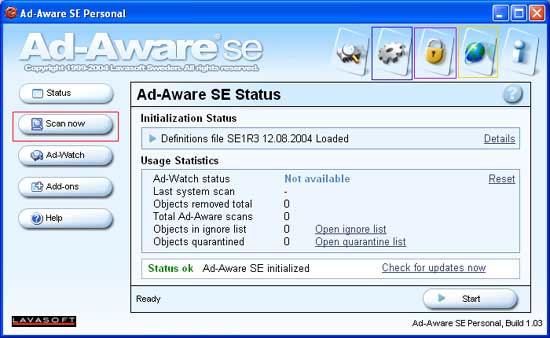 Ad-Aware SE Starting/Status Screen