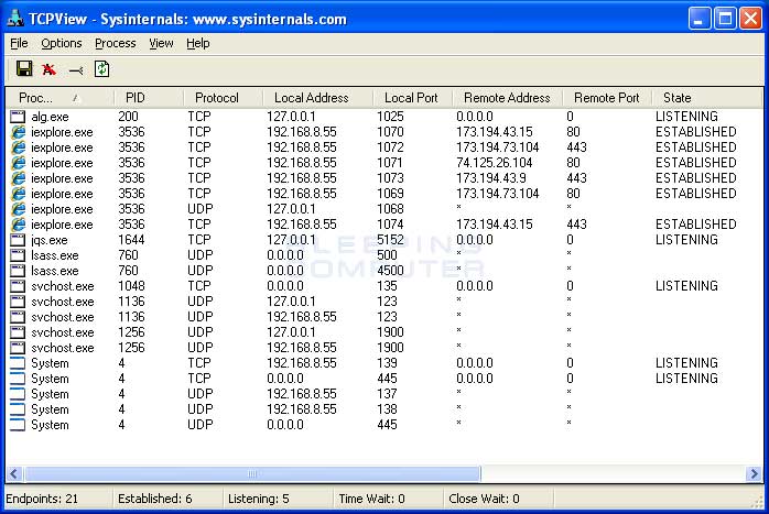 Legitimate TCPView connections