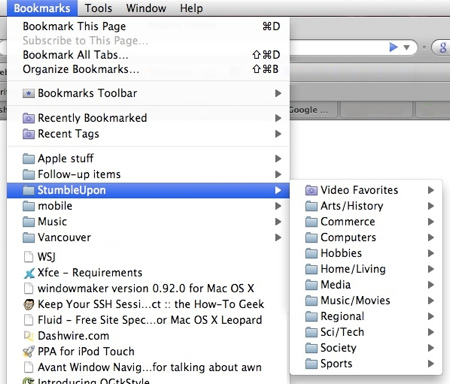 firefox bookmarks with stumbleupon favorites