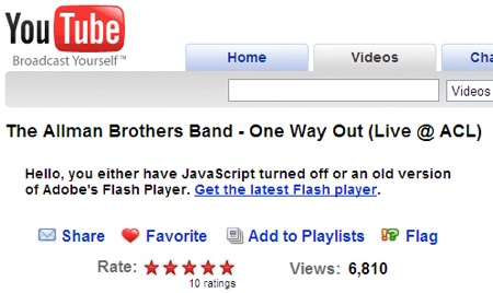 YouTube with Flash disabled