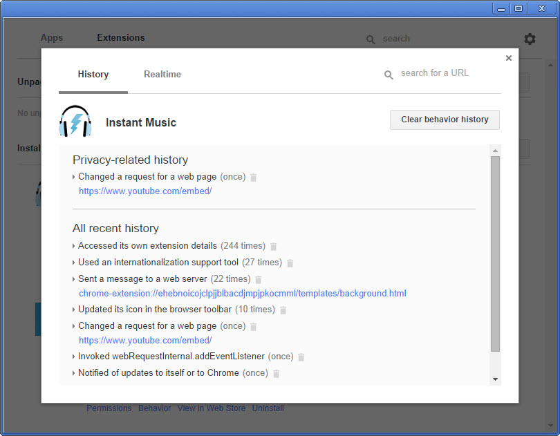 chrome extension history