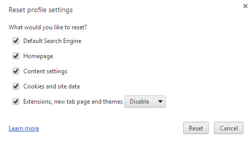 reset chrome profile settings