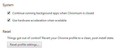 chrome reset profile settings