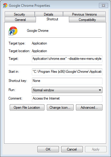 google chrome disable new menu