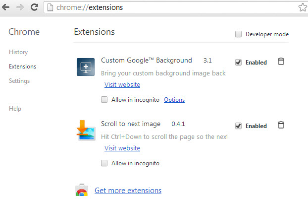 chrome extensions enable disable screenshot