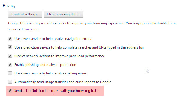 google chrome do not track