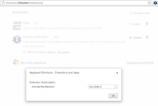 configure chrome keyboard shortcuts