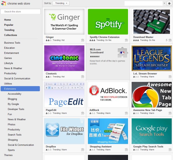 google chrome web store trending