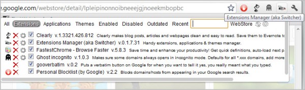 google chrome extensions manager