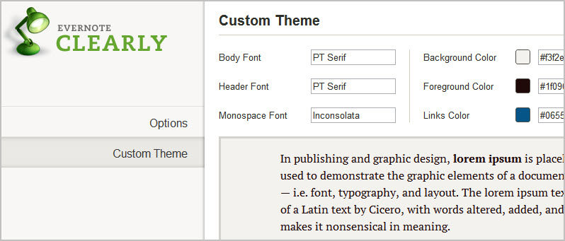 evernote clearly customization options