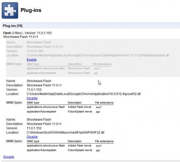 google chrome flash plugins
