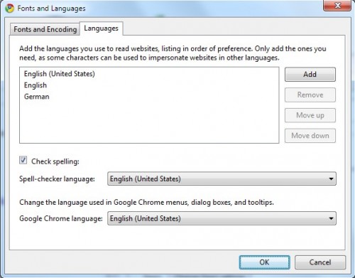 google chrome languages