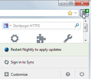 firefox menu update notification