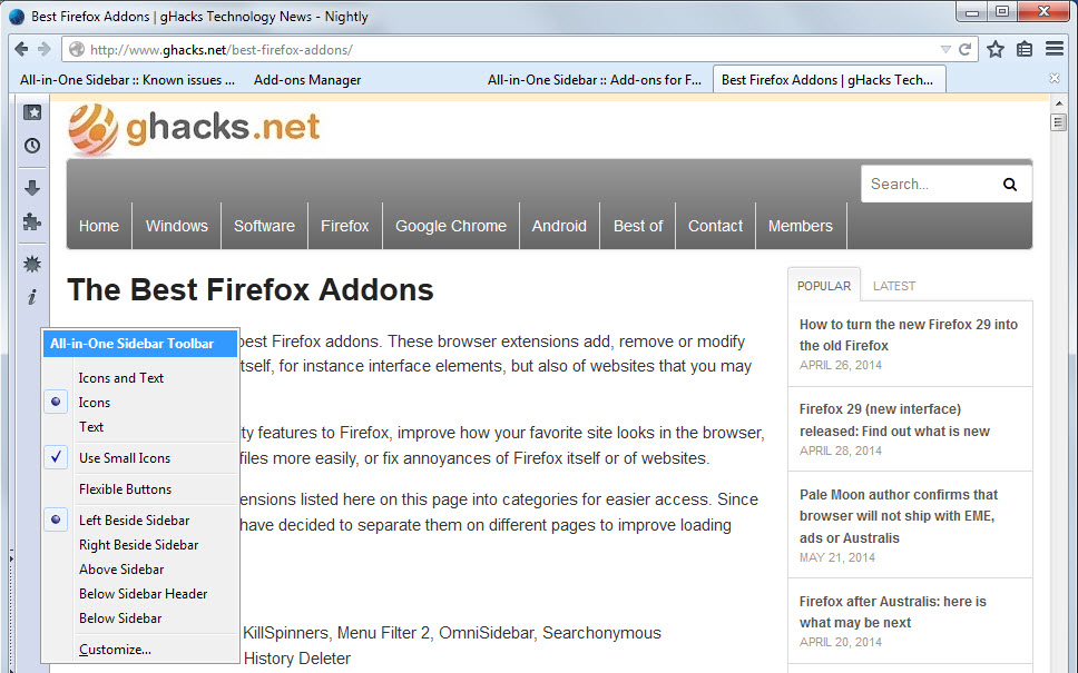 firefox all-in-one sidebar