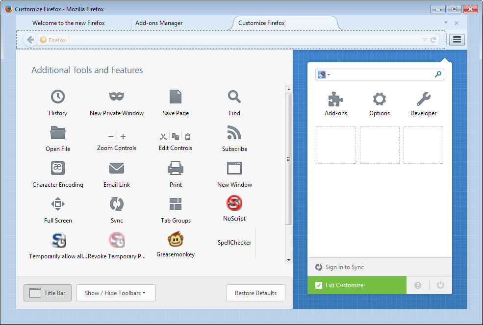 firefox new customize mode