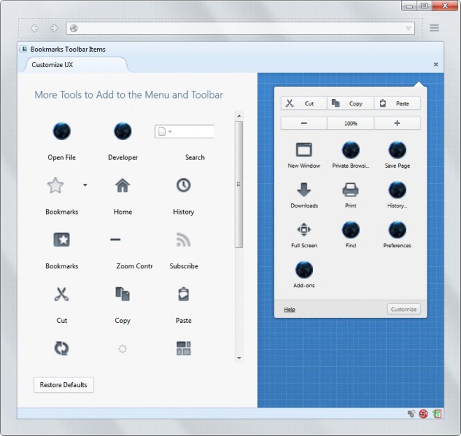 firefox customize menu