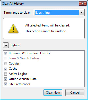 clear firefox history screenshot