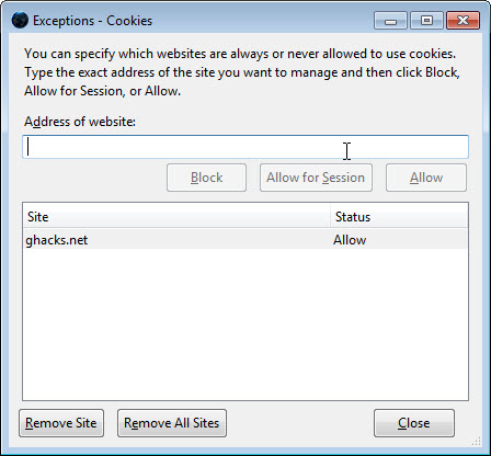 firefox whitelist cookies