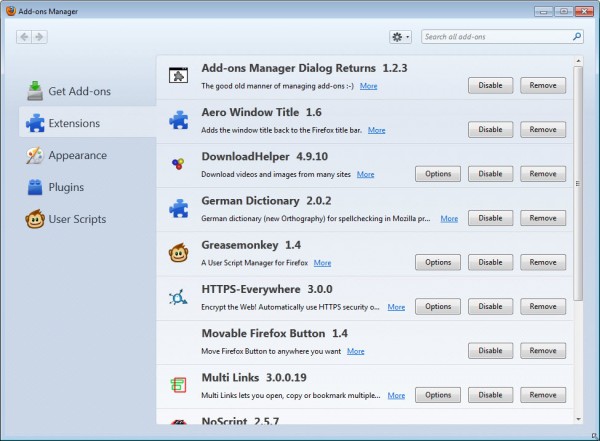 firefox addons manager