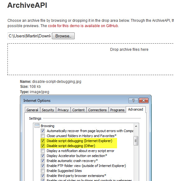 archiveapi display archive files