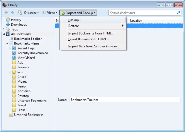 backup firefox bookmarks