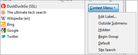 context menu