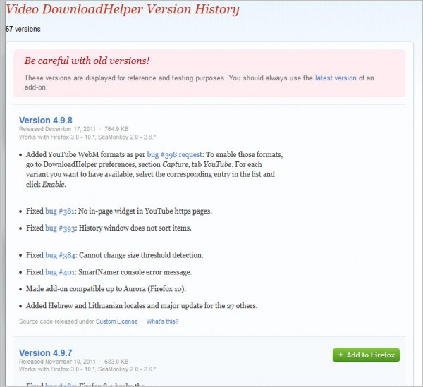 install old firefox addon versions