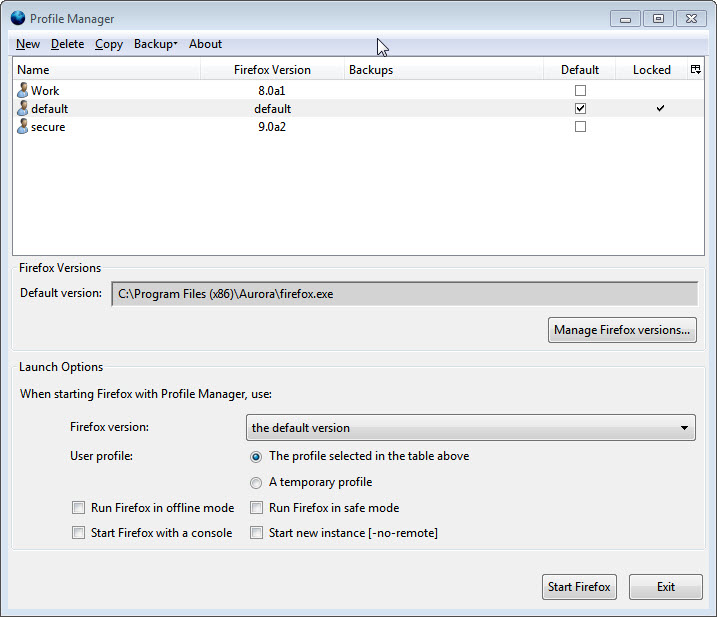 mozilla profile manager