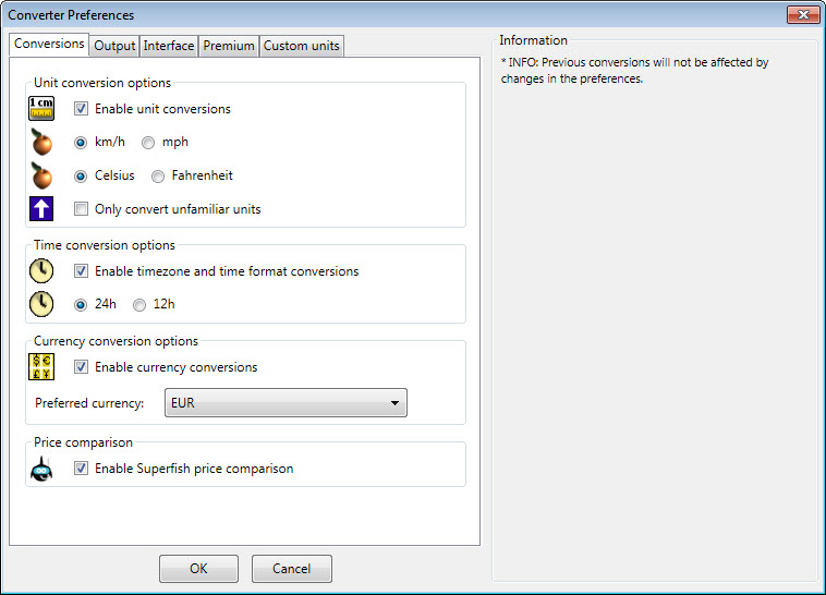 unit converter options