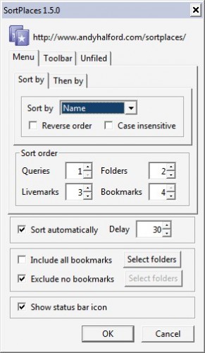 sortplaces bookmark sorting