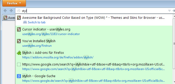 firefox address bar colors