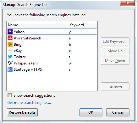 search keywords firefox