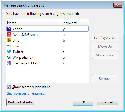 manage search engines