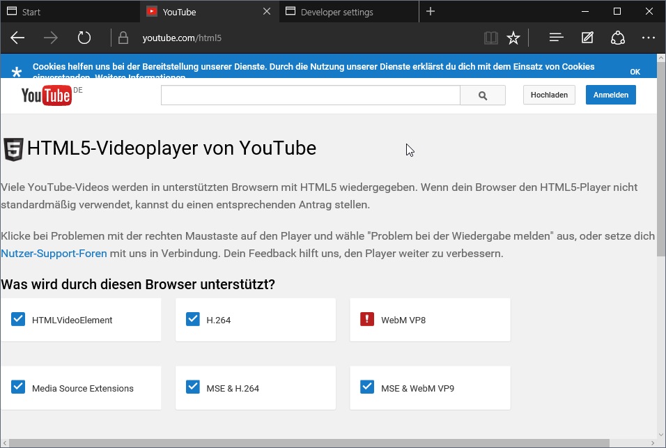 microsoft edge html5 youtube