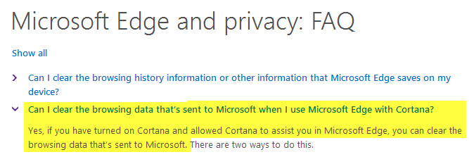 cortana edge data