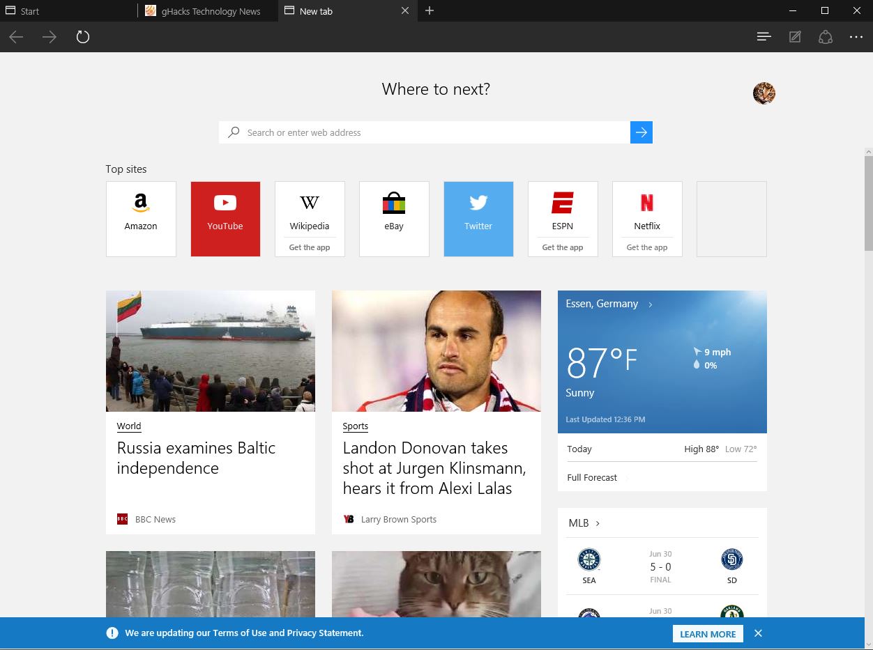 microsoft edge new tab page