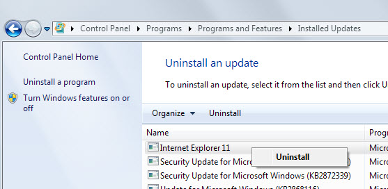 uninstall internet explorer 11