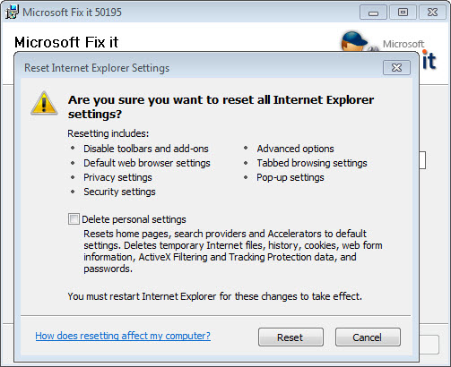 reset internet explorer