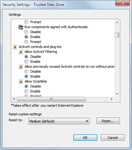 disable activex filtering